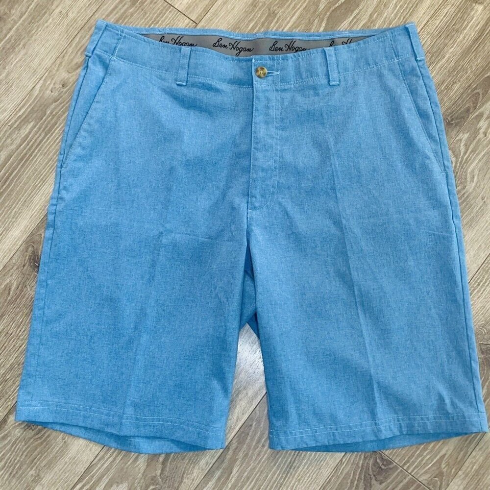 Ben Hogan Men's Golf Shorts Size 36 Blue Flat Front UPF 50 Stretch Waistband